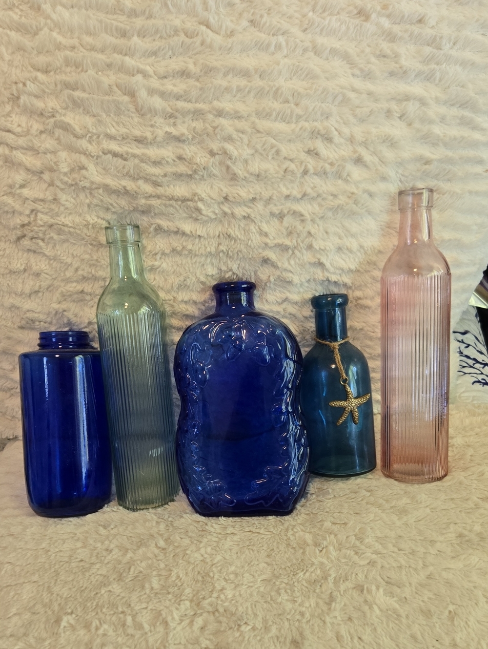 Assorted Blue and Pink Decorative Glass Bottles - Home Accents